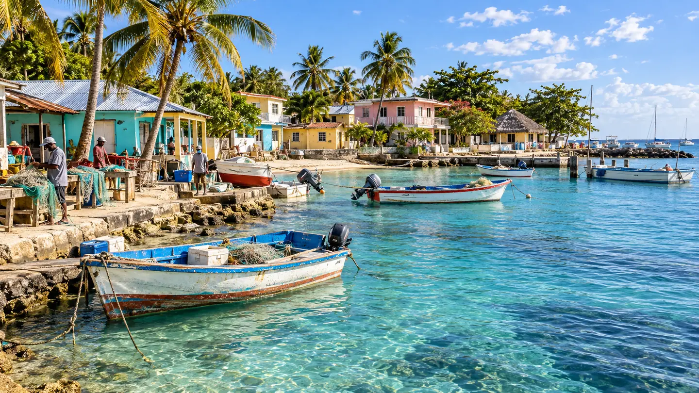 Fishing boats on the Caribbean coast near Bayahíbe in the Dominican Republic