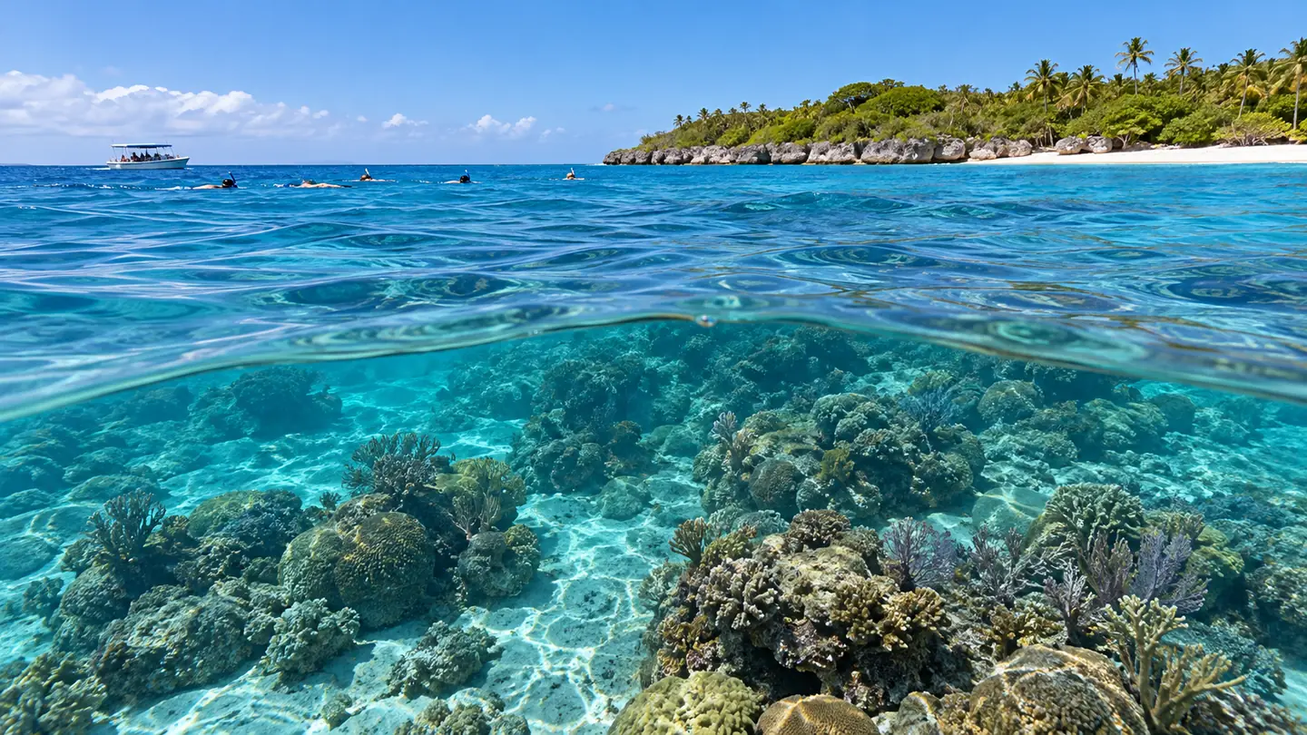 Clear Caribbean water over a coral reef near Isla Catalina
