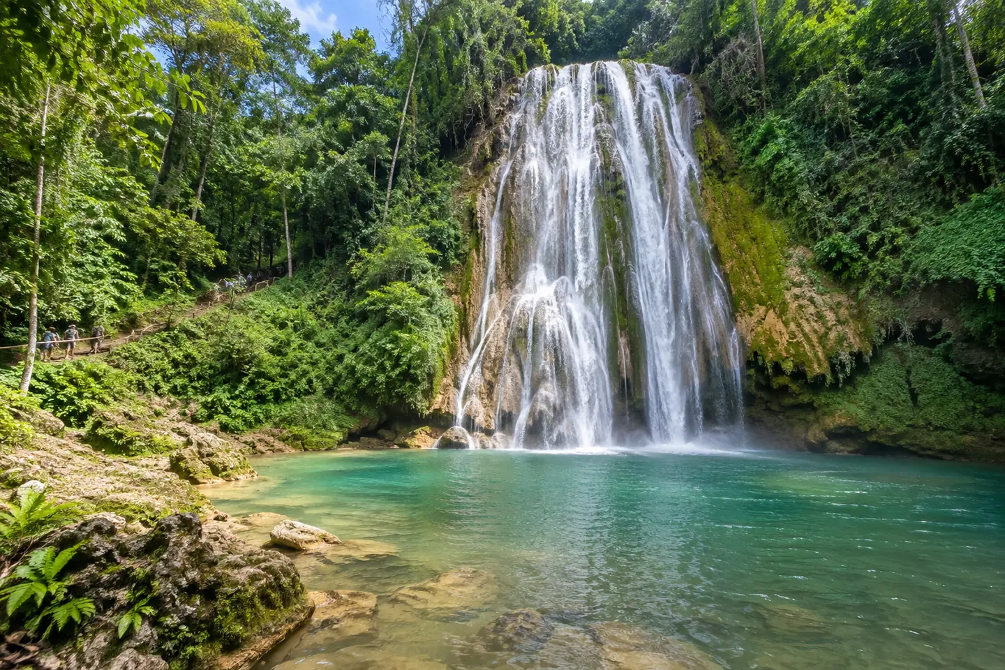 El Limón waterfall surrounded by green tropical forest on the Samaná Peninsula