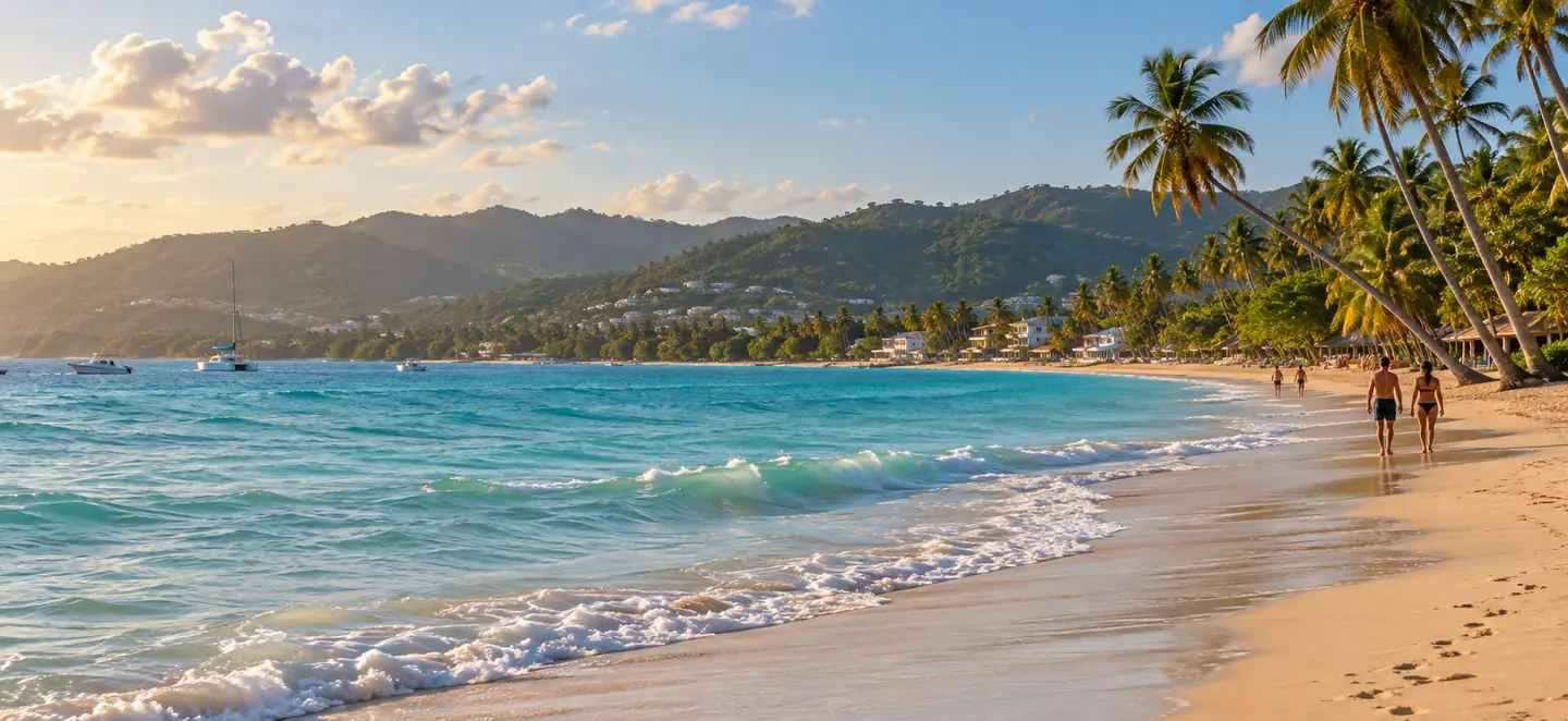 Caribbean shoreline and open water in Samaná, where boat plans can depend on sea conditions