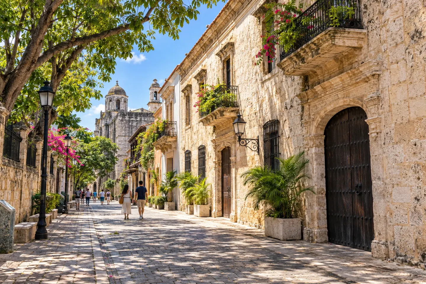 Historic Santo Domingo street as a reminder to plan travel documents before departure