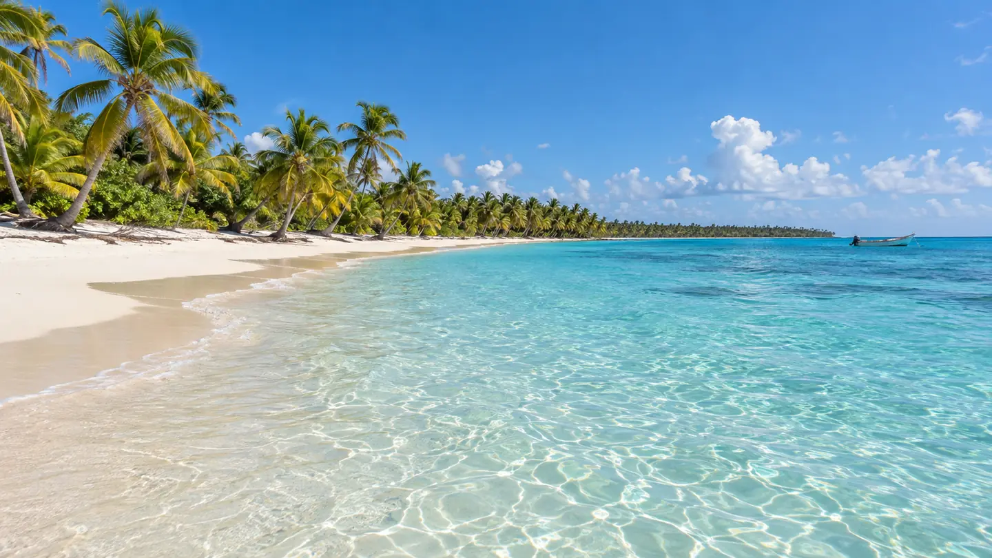 Palms and a natural shallow-water pool on Saona Island